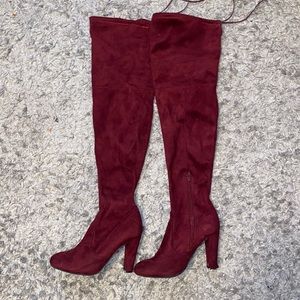 (Worn) burgundy thigh high boots